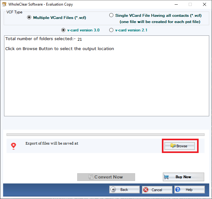 screenshot of WholeClear CSV to VCF Converter